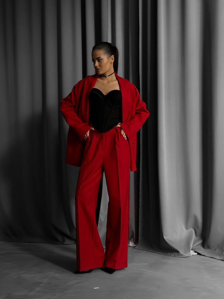 Damen elegantes und modisches Blazer-Anzug-Set mit hohen Taillenhosen Drune
