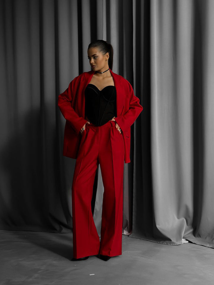 Damen elegantes und modisches Blazer-Anzug-Set mit hohen Taillenhosen Drune