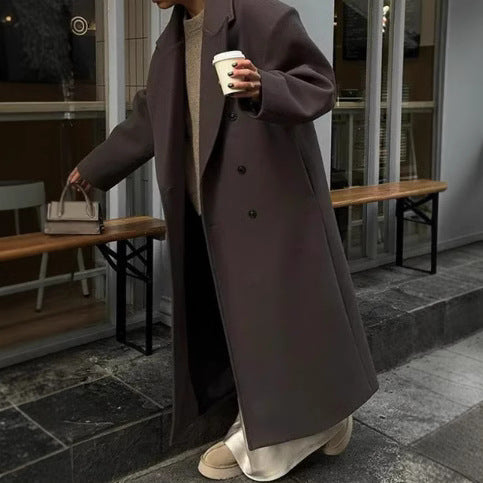 Damen Klassischer Oversized-Designer-Mantel mit doppelter Knopfreihe und weichem Futter Drune
