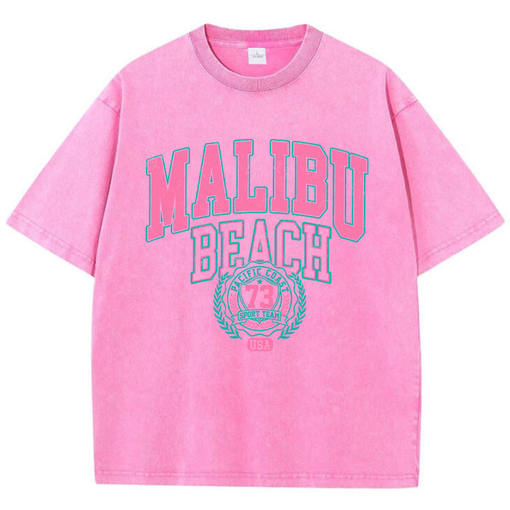 Damen Oversized T-Shirt mit lässigem Malibu Beach Print Drune