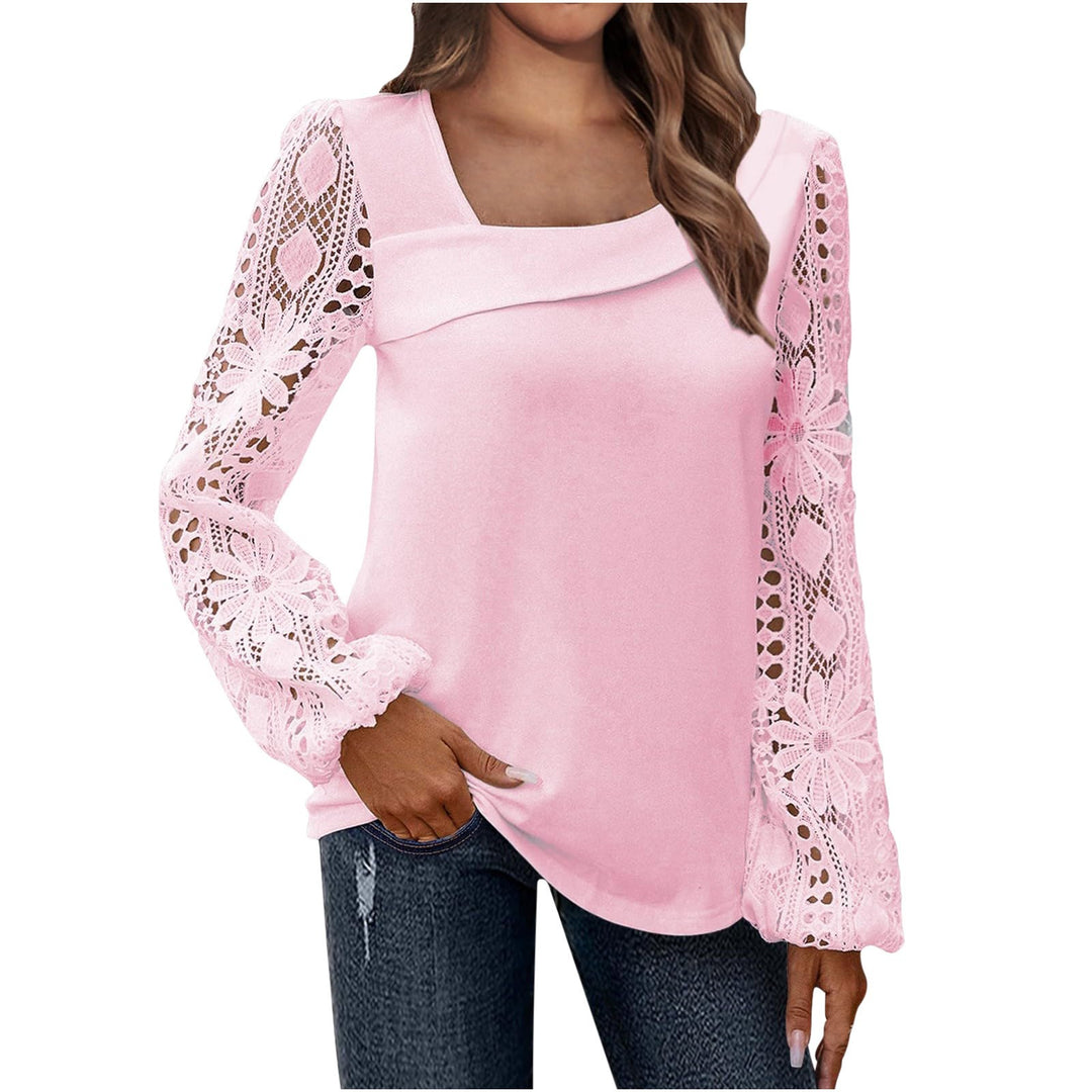 Damen Bluse mit floralen Spitzenärmel und voluminösem Schnitt Drune