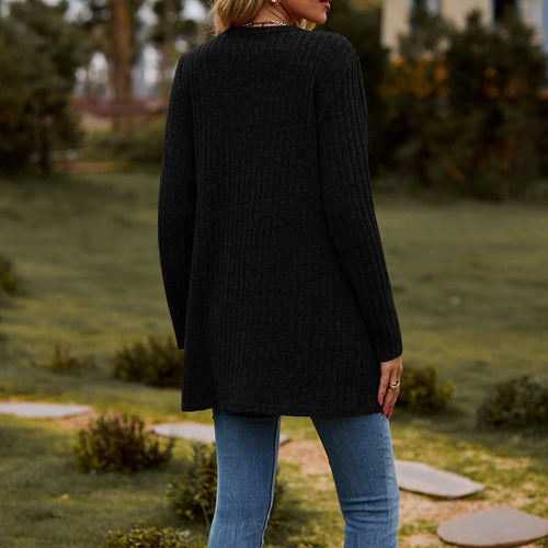 Drune | Strickjacke Wollstrick Lässige Passform Knöpfe Rippstrick mit Taschen