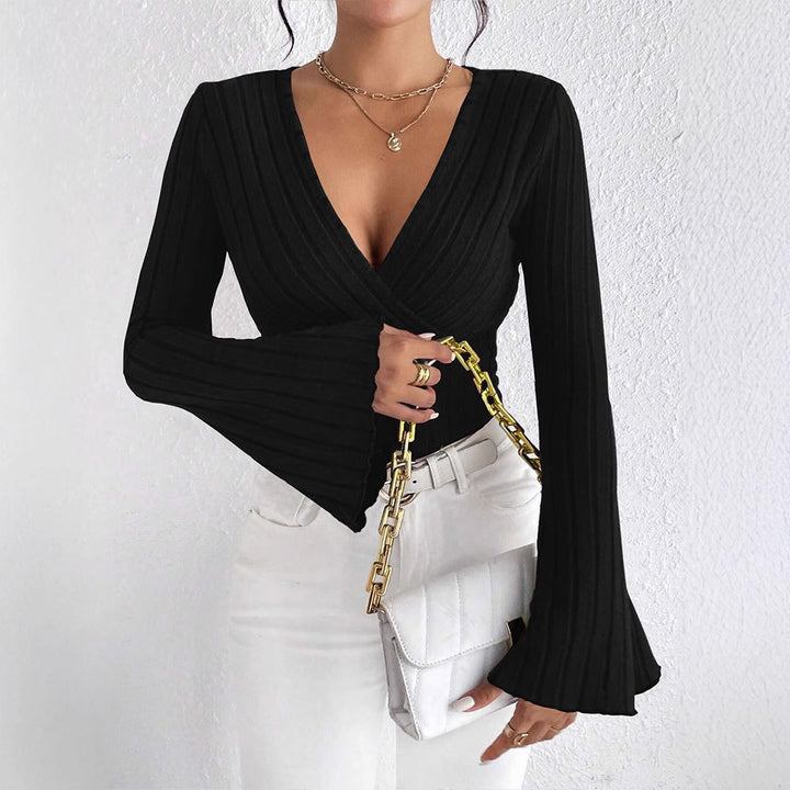Damen elegantes Wickeloberteil mit Rippstrick und gedrilltem Design Drune