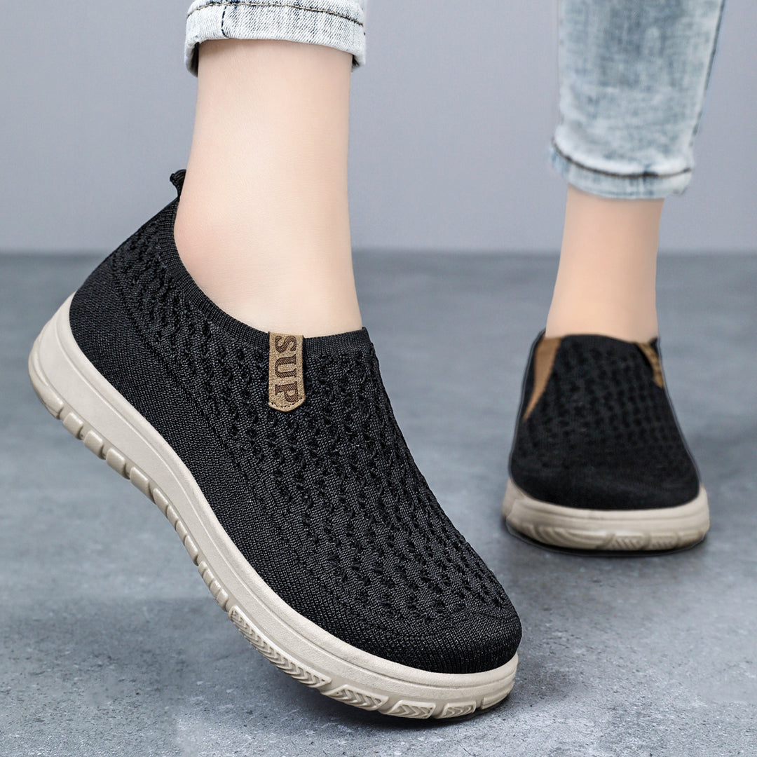 Damen nan gestrickter Komfort-Slip-On-Sneaker mit sockenähnlichem Schaft, atmungsaktiver 3D-Struktur und dämpfender EVA-Sohle Drune