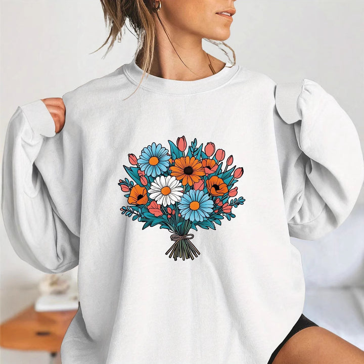 Damen Oversized Sweatshirt mit floralen Grafikdetails Drune
