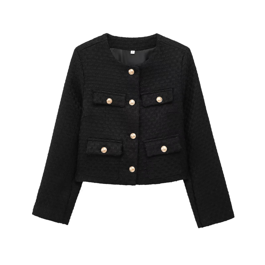 Damen modische Kurzjacke mit dekorativen Taschen und eleganter Knopfdetail Drune