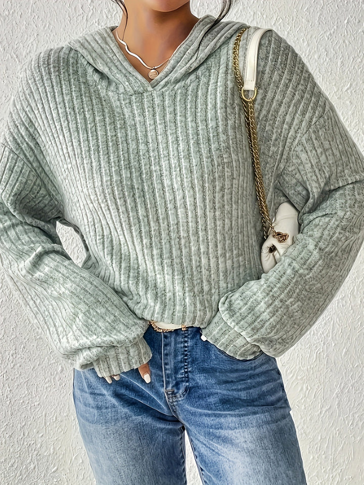 Damen lässiger Kapuzenpullover mit stilvollem Rippmuster und überschnittenen Ärmeln Drune