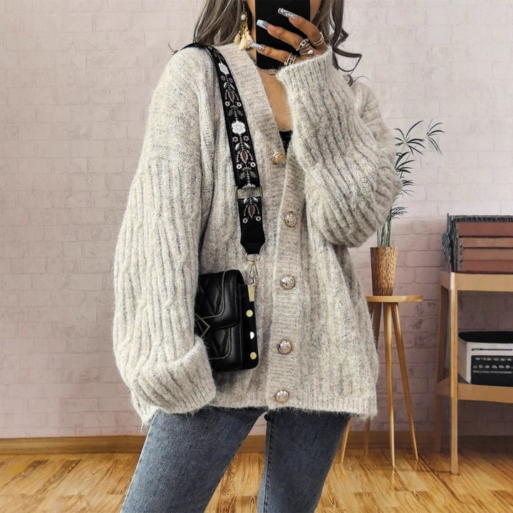 Damen gemütliche Strickjacke mit Knopfdetails Drune