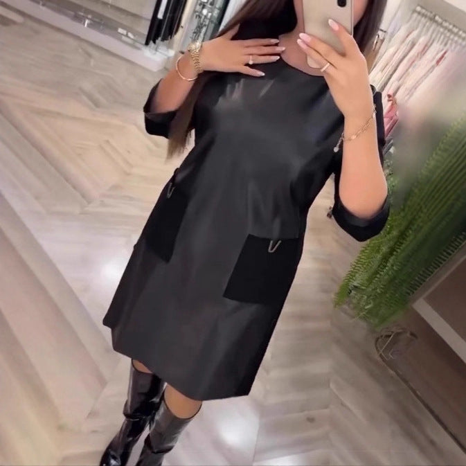Damen Elegantes Lederkleid mit praktischen Reißverschlusstaschen Drune