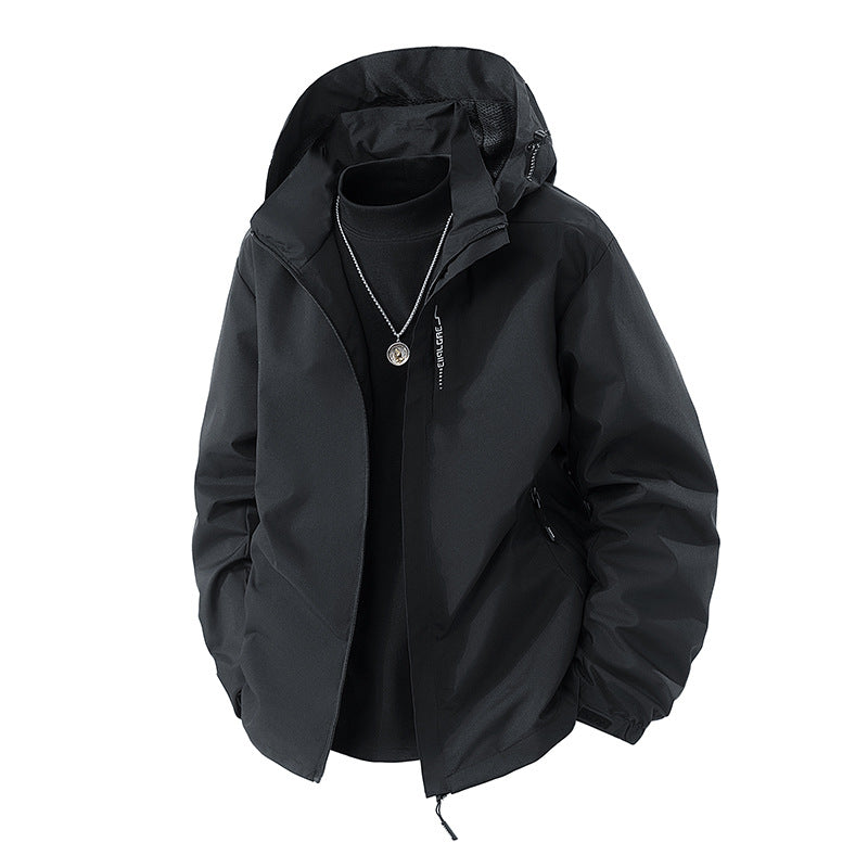 Herren nan leichte wetterfeste Softshelljacke mit verstellbarer Kapuze, winddichter Außenlage und atmungsaktivem Meshfutter Drune