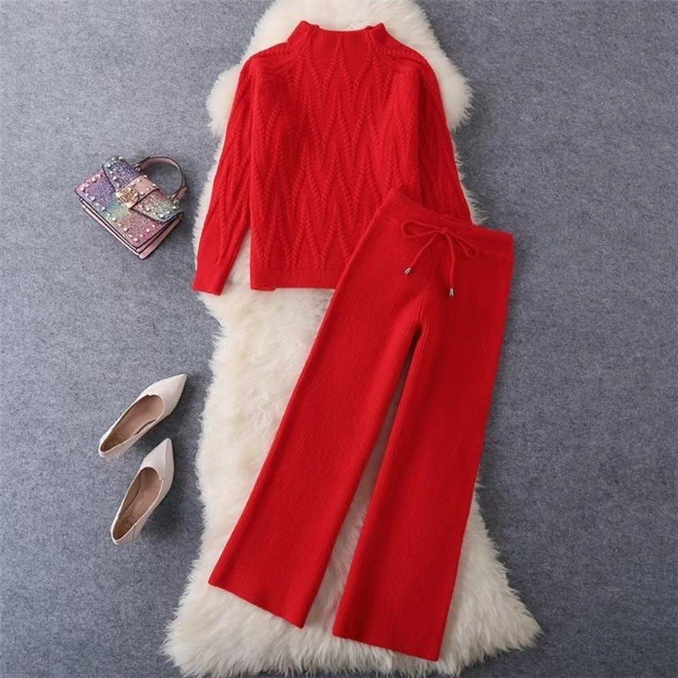 Damen Set aus Strickpullover und Weit geschnittenen Hose Drune