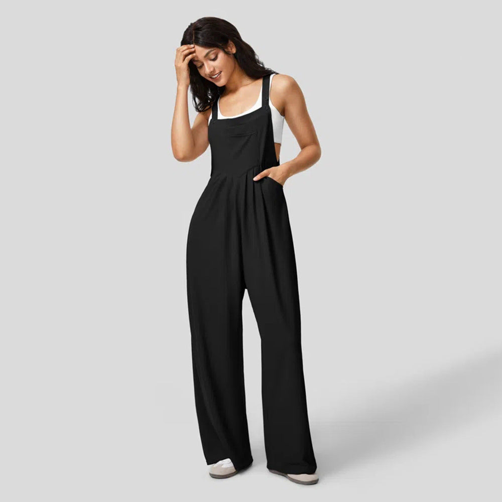 Damen Lässiger Jumpsuit mit weitem Bein und elegantem Knopf-Detail Drune