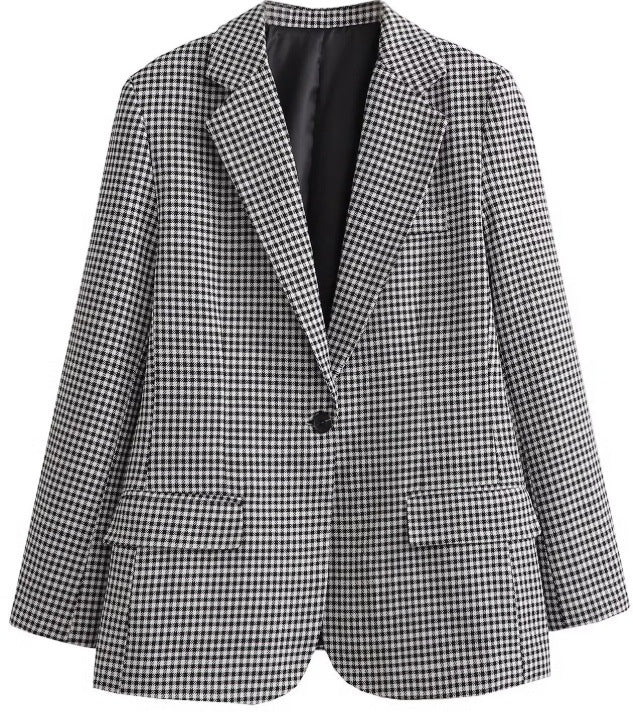 Damen klassische Karomuster Blazerjacke Drune