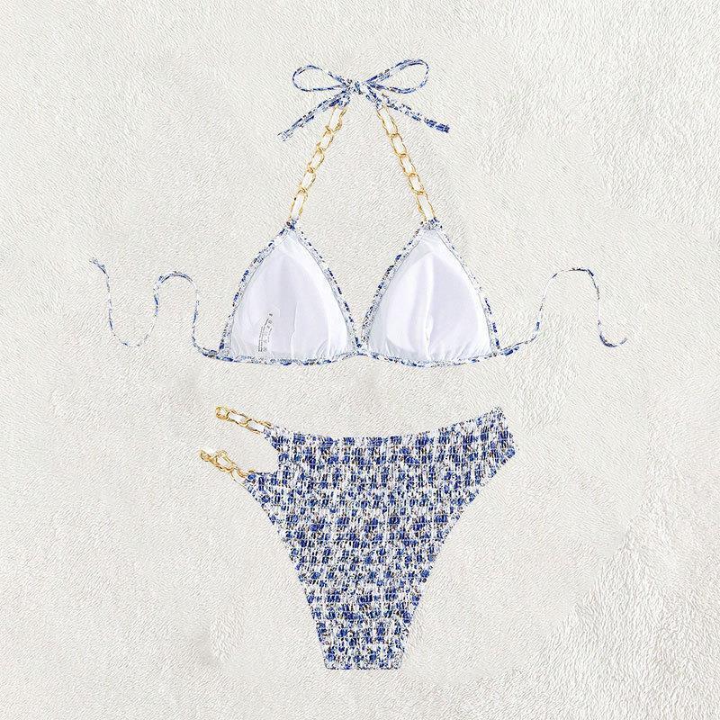 Damen Triangel-Bikini-Set mit glamourösen Kettendetails Drune