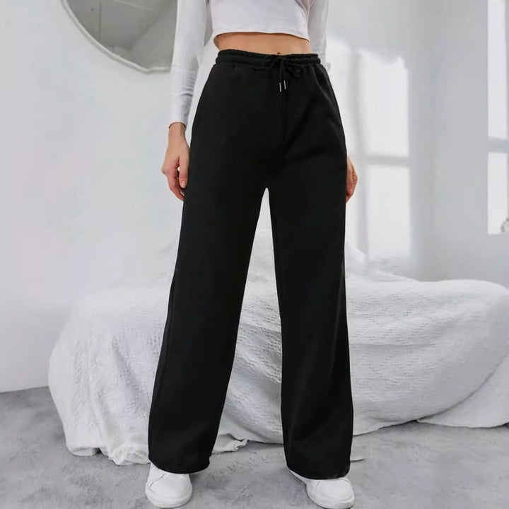 Damen nan High‑Waist Wide‑Leg Jogginghose mit elastischem Komfortbund, Kordelzug und tiefen Eingrifftaschen Drune