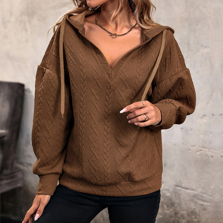 Damen bequemer Hoodie mit strukturiertem Muster und V-Ausschnitt Drune