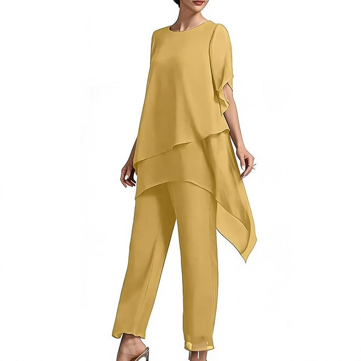 Damen Elegantes Zwei-Teiler-Set mit luftigen Ärmeln und asymmetrischem Saum Drune