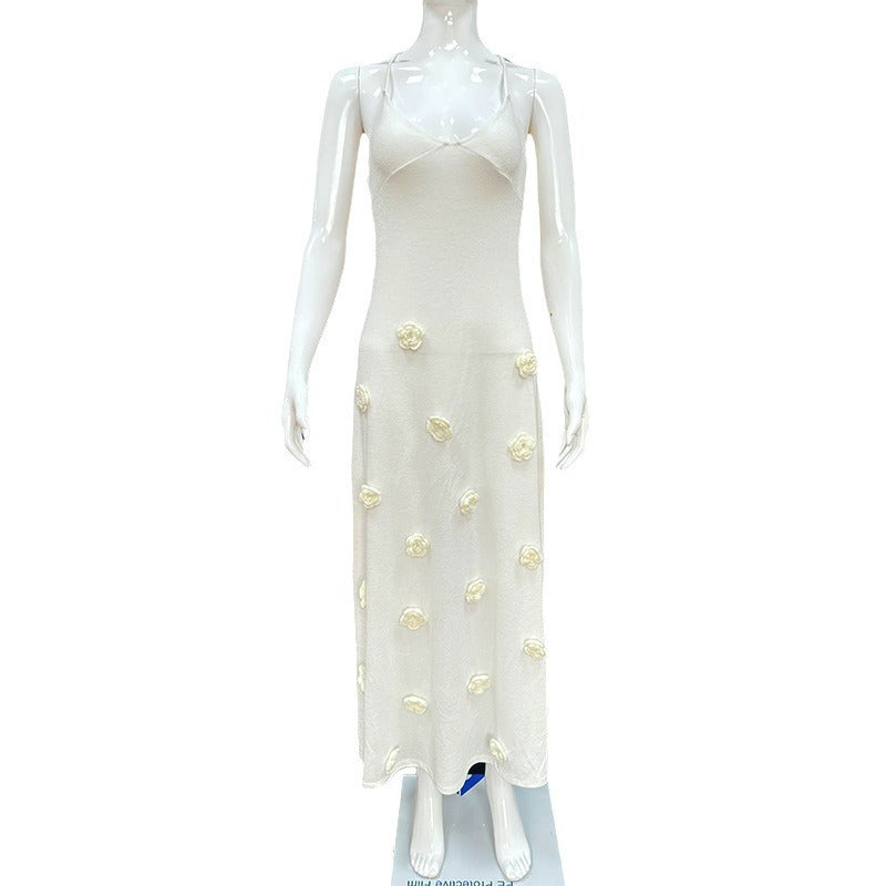 Damen elegantes glitzerndes Maxikleid mit floralen Applikationen Drune