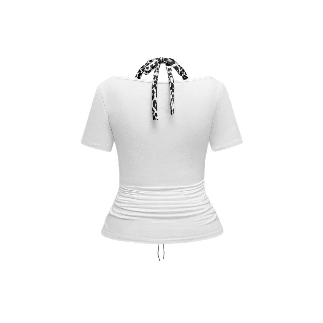 Damen Trendy Crop-Top mit einzigartigem Grafikdruck und Schnürdetails Drune