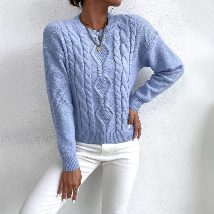 Damen Grobstrickpullover mit elegantem Zopfmuster und Rundhalsausschnitt Drune