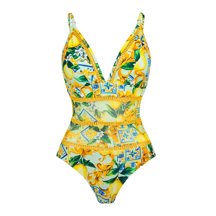 Damen Schwimmanzug mit floralem Design und V-Ausschnitt Drune