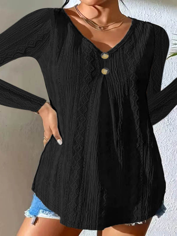 Damen Langarm Bluse mit strukturiertem Design und Knopfdetails Drune