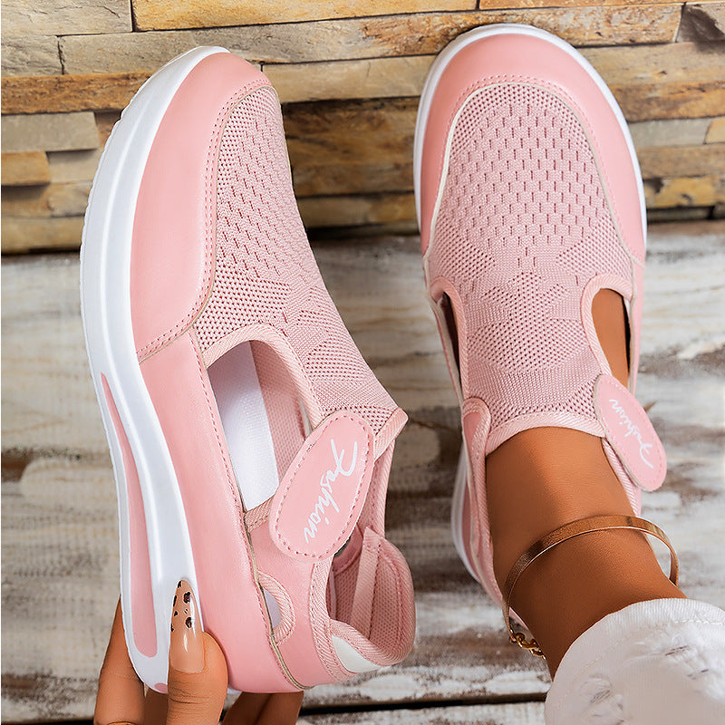 Damen nan ergonomischer Mary-Jane Schlupfsneaker aus 3D-Strick mit Klettverschluss und stoßdämpfender Plateau-Laufsohle Drune