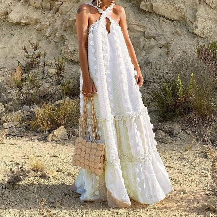 Damen Maxi-Kleid mit verspielten Rüschendetails und floralem Muster Drune
