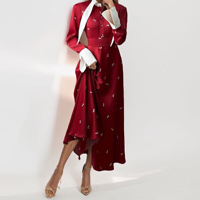 Damen Maxikleid mit elegantem floralen Muster und tiefem V-Ausschnitt Drune