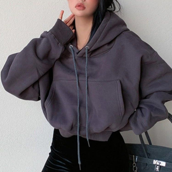Damen lässiger cropped Hoodie mit Kängurutasche Drune