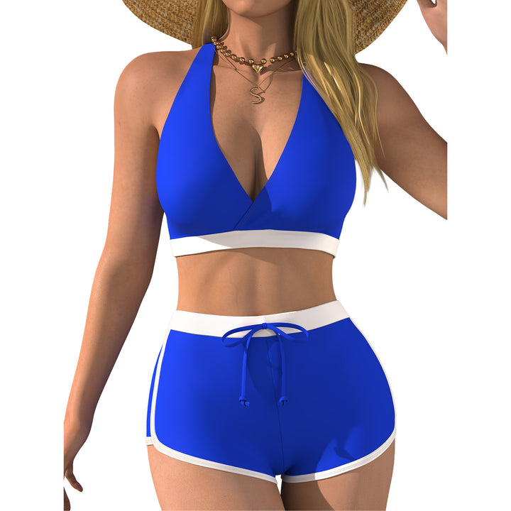 Damen Bikini-Oberteil mit tiefem V-Ausschnitt und knöchellanger Shorts Drune