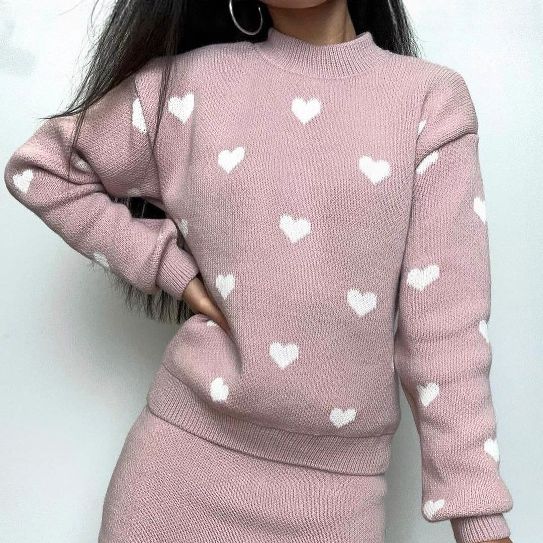 Damen Gemusterter Pullover mit Herzmotiven Drune