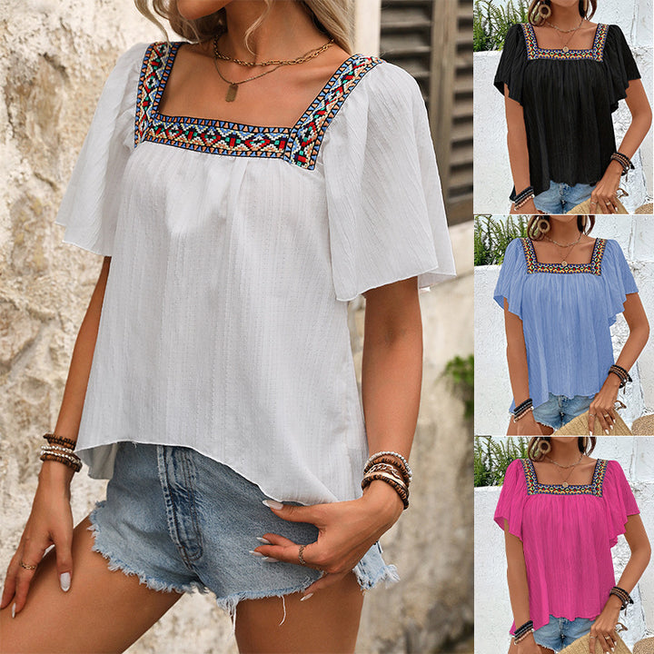 Damen luftige Sommerbluse mit Stickereien Drune