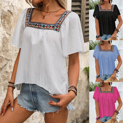 Damen luftige Sommerbluse mit Stickereien Drune