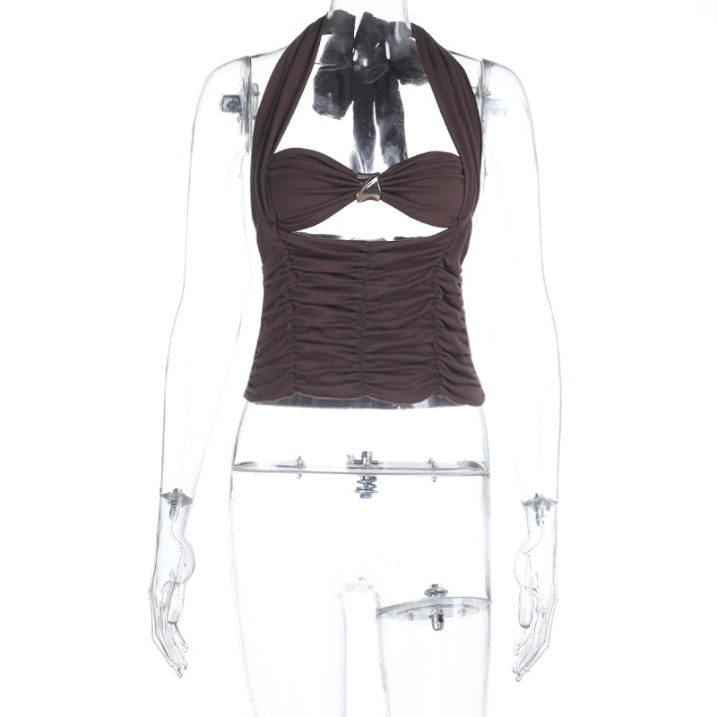 Damen trendiges Tankini-Oberteil mit lässigem Raffung und Halterneck Drune