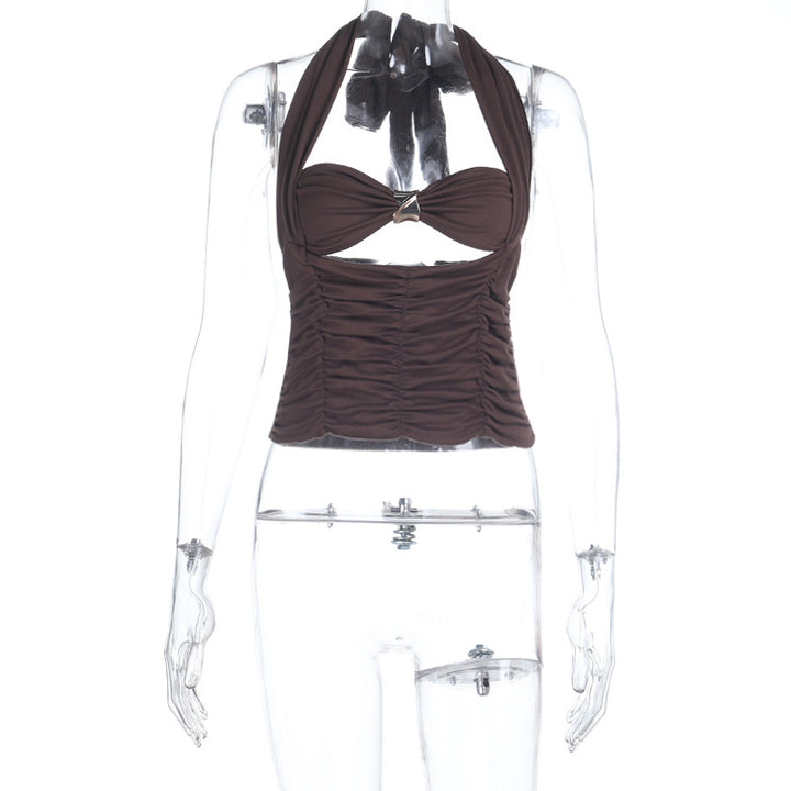 Damen trendiges Tankini-Oberteil mit lässigem Raffung und Halterneck Drune