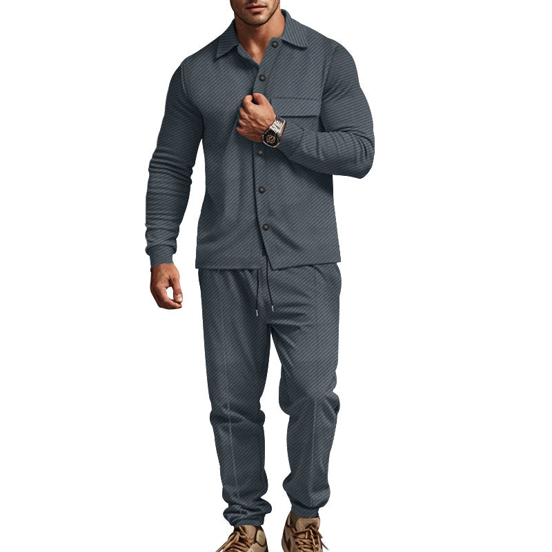 Herren nan urbanes Lounge-Zweiteiler mit Hemdjacke, Brusttasche und Kordel-Jogger aus strukturierter Baumwollmischung Drune