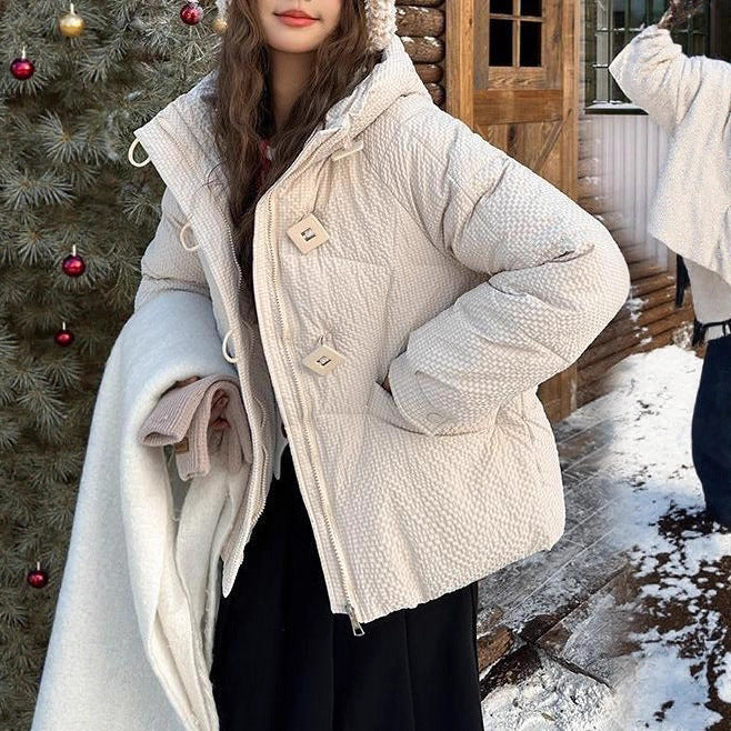 Damen Puffy Winterjacke mit Kapuze und dekorativen Knöpfen Drune