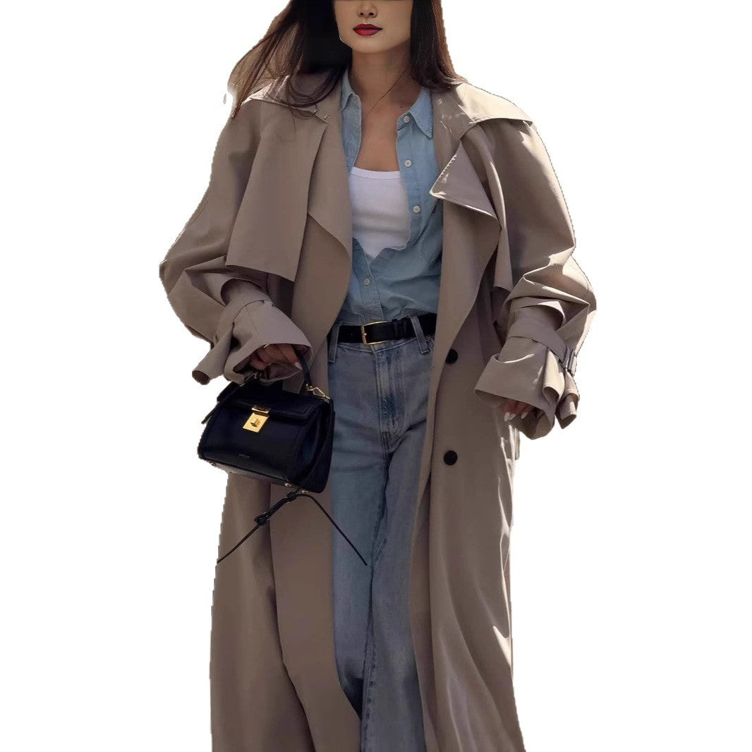 Damen Oversized Trenchcoat mit detailreichen Drapierungen und modischem Schnitt Drune