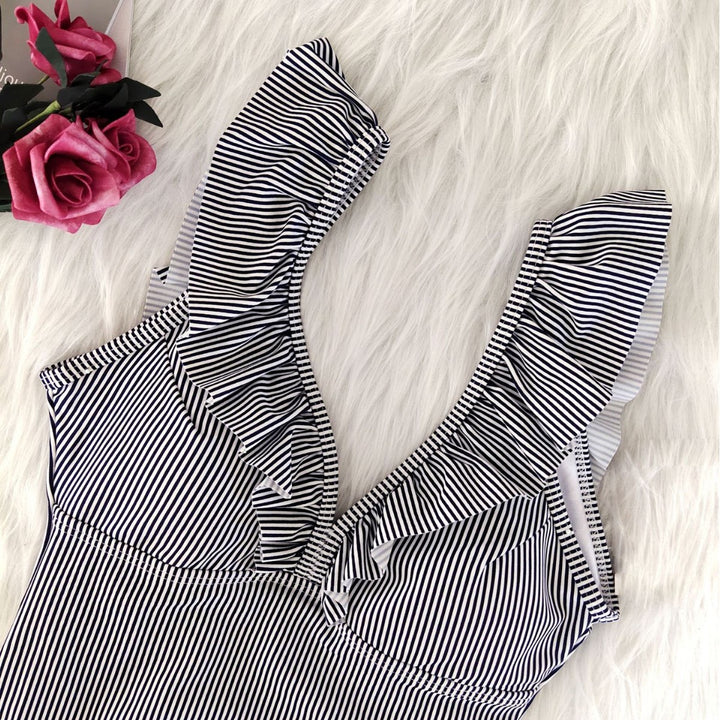 Damen Frottee Badeanzug mit Rüschendetails Drune