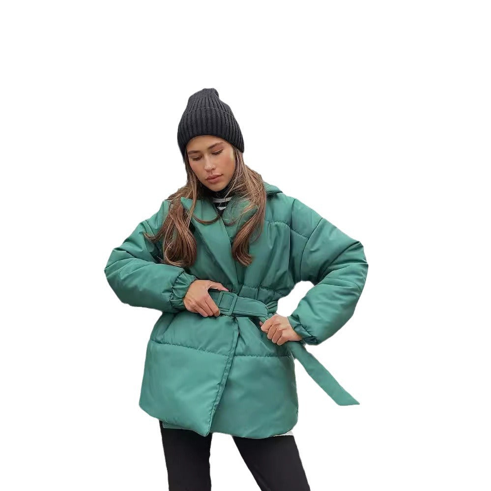 Damen modischer Kurzparka mit tailliertem Gürtel Drune