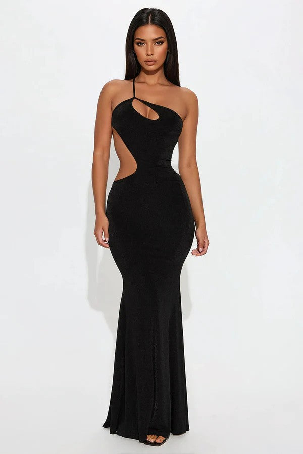 Damen figurbetontes Maxikleid mit tiefem Ausschnitt und Cut-Out-Details Drune