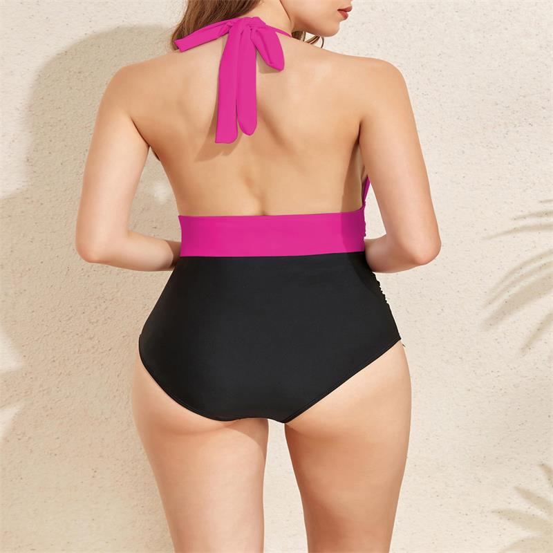 Damen Einteiler Badeanzug mit tiefem V-Ausschnitt und hohem Taillenslip Drune