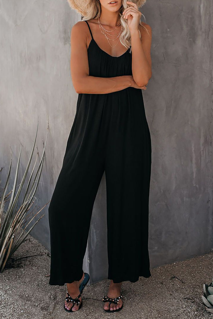 Damen lässiger Jumpsuit mit dekorativen Trägern und leichtem, fließendem Stoff Drune