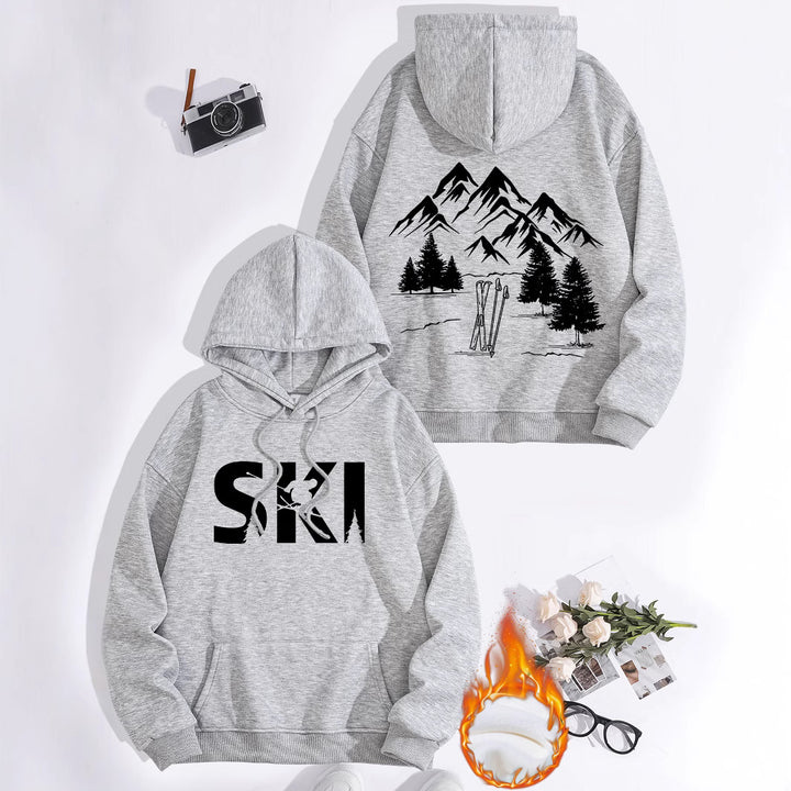 Damen Kapuzenpullover mit kunstvollem Ski-Design und gemütlicher Passform Drune
