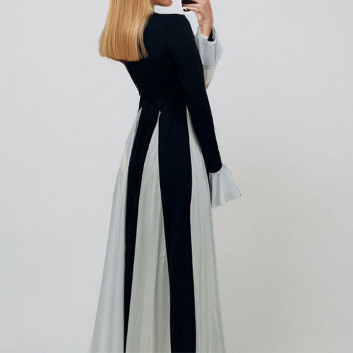 Damen Maxikleid mit eleganten Trompetenärmeln und raffiniertem Farbkontrast Drune