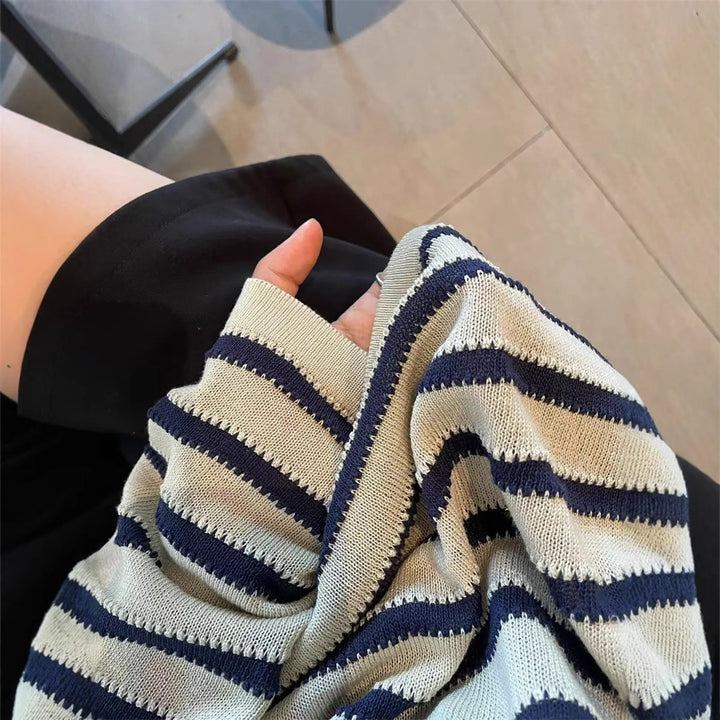 Damen Modischer Strickpullover mit maritimem Streifenmuster und lässigem Schnitt Drune