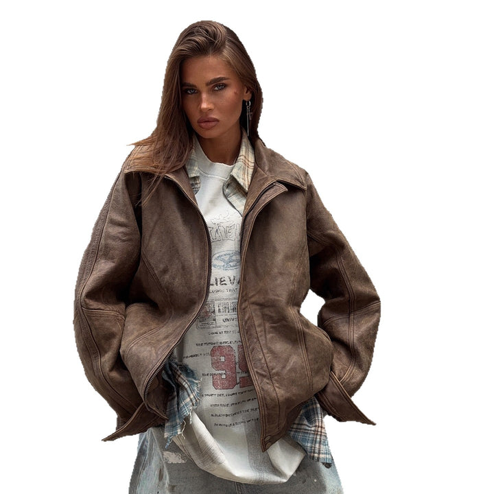 Damen Lederjacke mit lässigem Schnitt und oversized Passform Drune