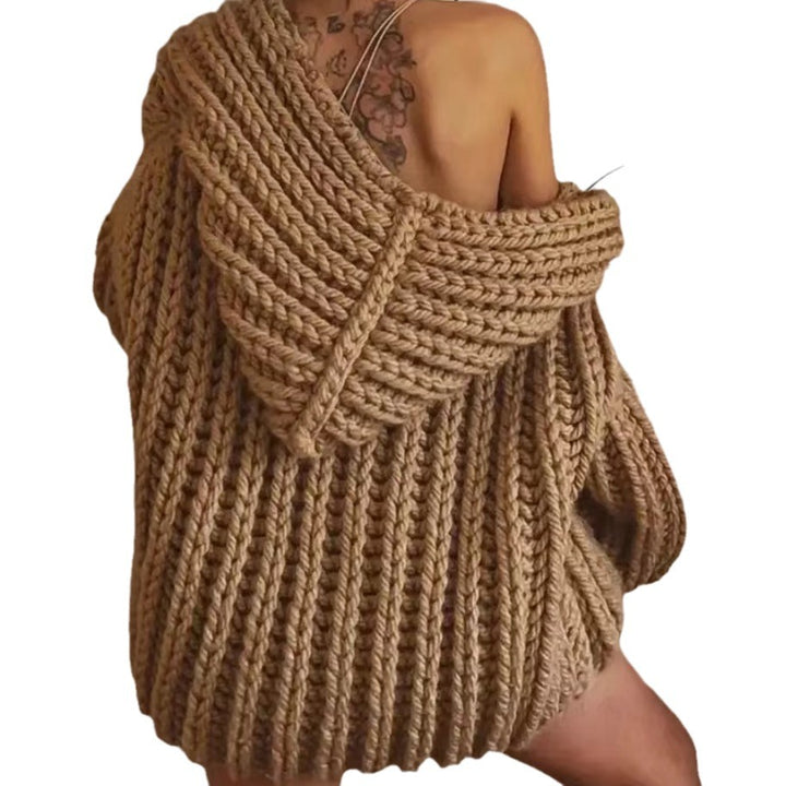 Damen Grobstrick-Hoodiejacke mit oversized Passform und tiefem Kragen Drune