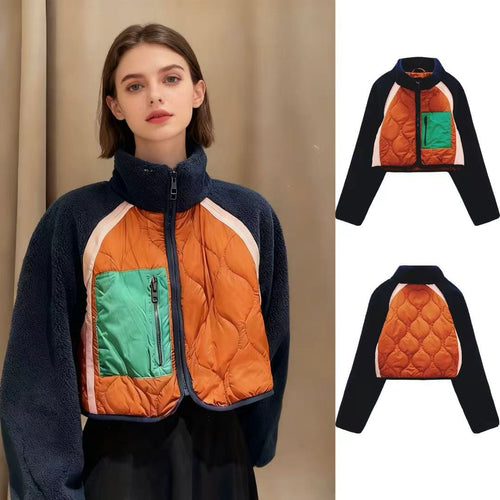 Damen nan kurz geschnittene gesteppte Fleecejacke mit Stehkragen, Raglanärmeln und Reißverschlusstasche Drune